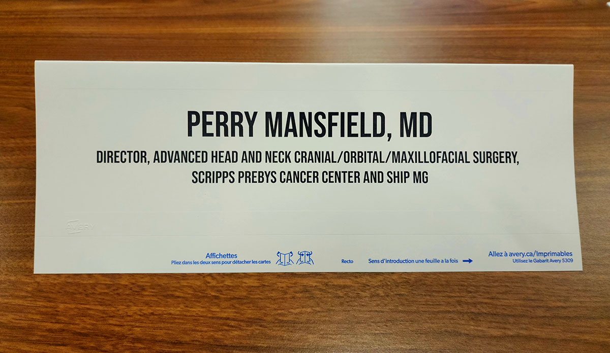 Dr. Mansfield name tag