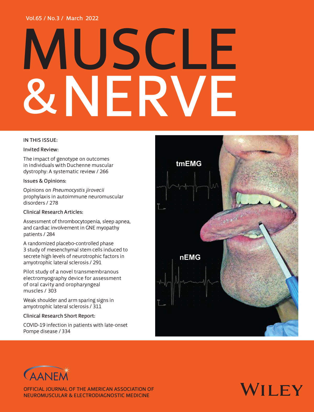 Cover of Muscle & Nerve Vol 65/No. 3, March 2022
