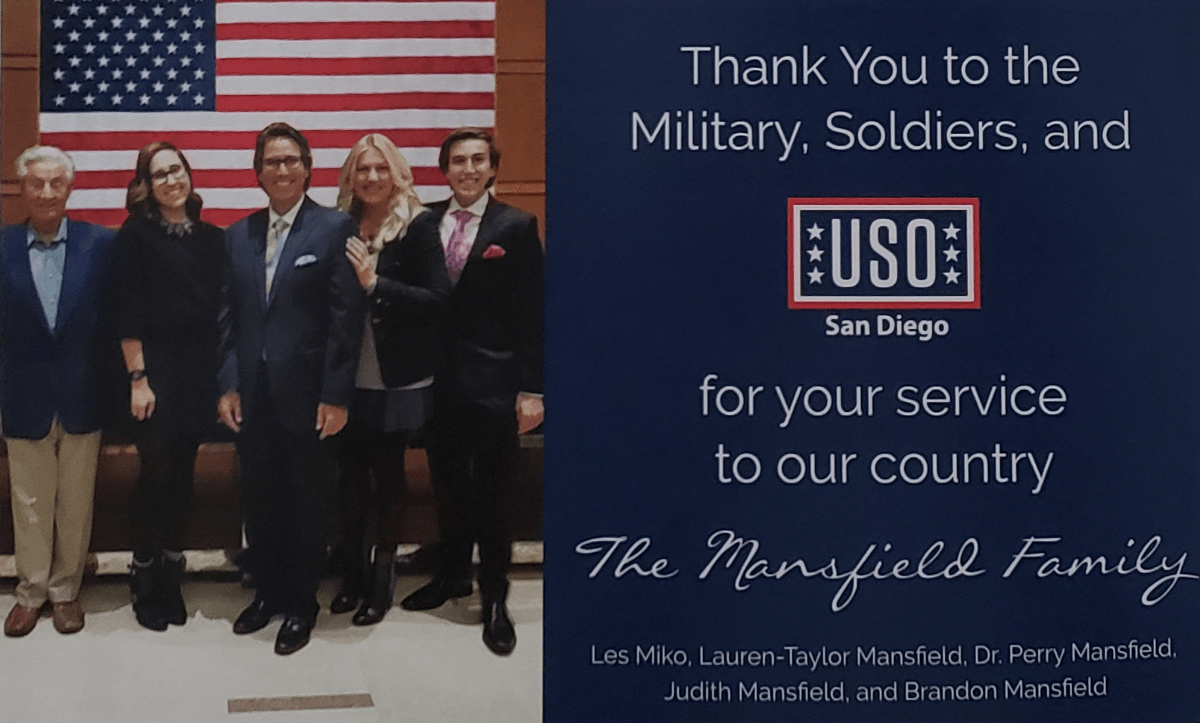Dr Mansfield and Family Sponsors of the USO San Diego
